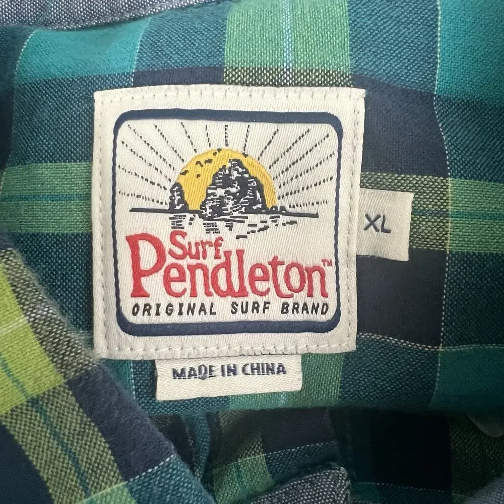 Pendleton Surf Shirt Mens XL Green Plaid Short Sleeve Button Down Casual Summer